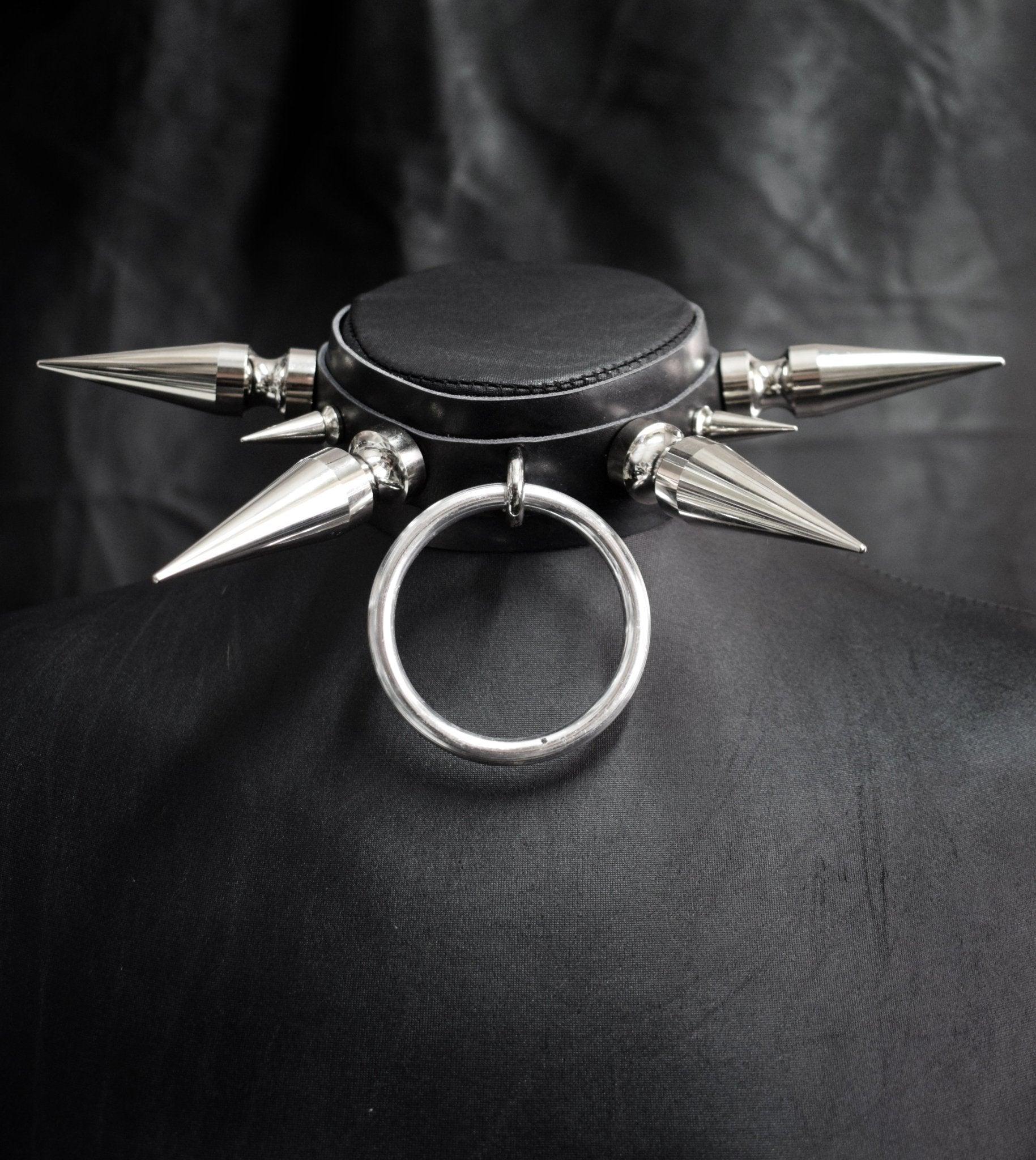 Handmade Vegan Leather Choker,Spikes O-ring - big Spike- Spike Collar - Finedaytodie