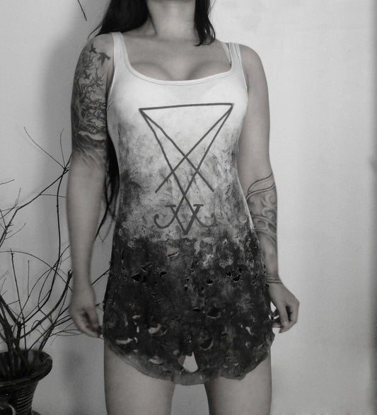 Sigil of lucifer Destroyed tank dress ⇹ Handmade dress ⇹ Dirty and distressed ⇹ Post Apocalyptic - Finedaytodie