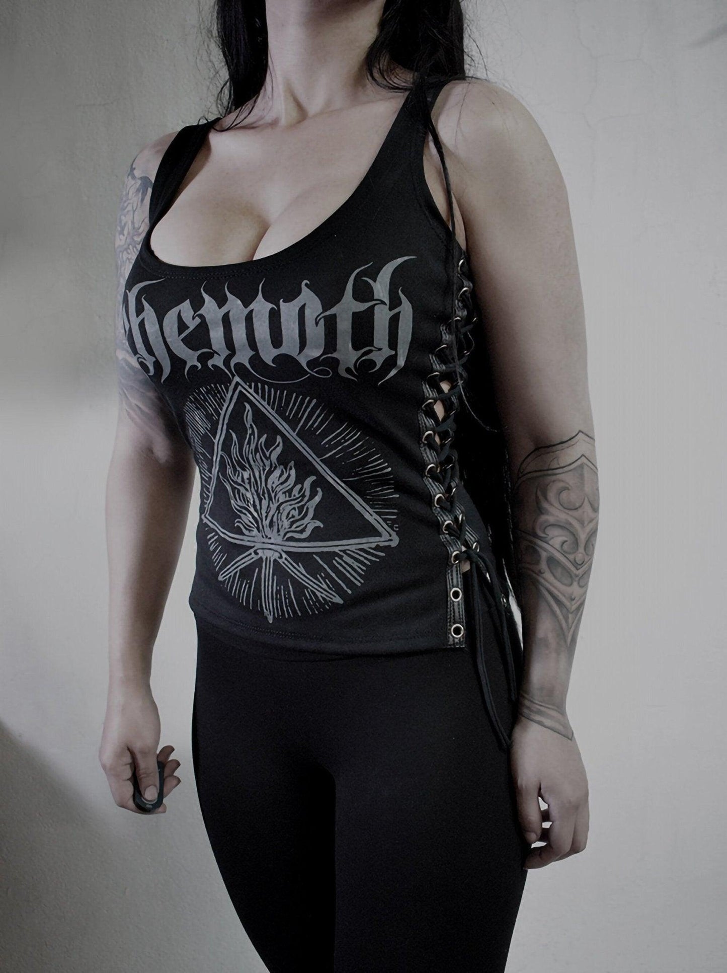 Behemoth Furor Divinus Top Shirt ⇹ Black Lace-up Side Tank Top ⇹ Black metal shirt - Finedaytodie