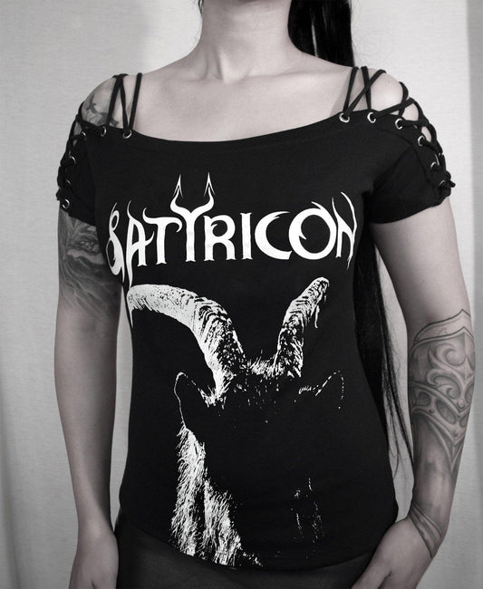 Satyricon Satyr t shirt Lace Up Eyelet Off Shoulder - Finedaytodie