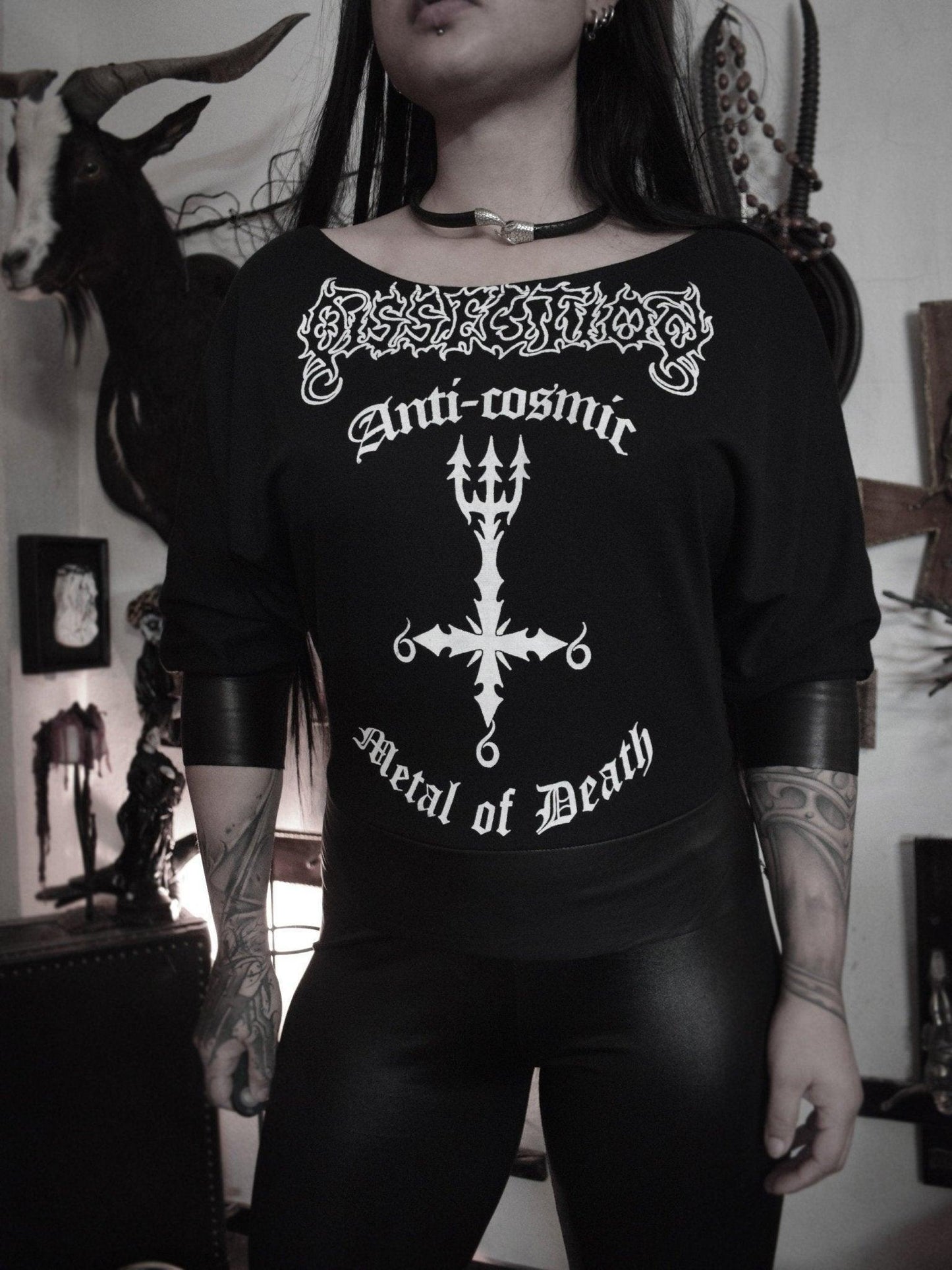 Dissection Anti cosmic shirt Top ⇹ Handmade slouchy batwing shirt ⇹ Dissection Metal of death shirt ⇹ Dissection leather shirt - Finedaytodie