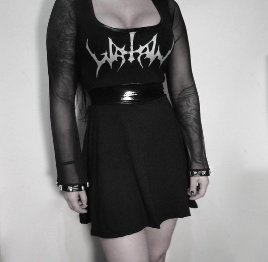 Watain ⇹ Black metal mini dress ⇹ Long sleeve dress ⇹ shiny dress - transparency dress ⇹ Handmade dress ⇹ pvc dress ⇹ latex look - Finedaytodie