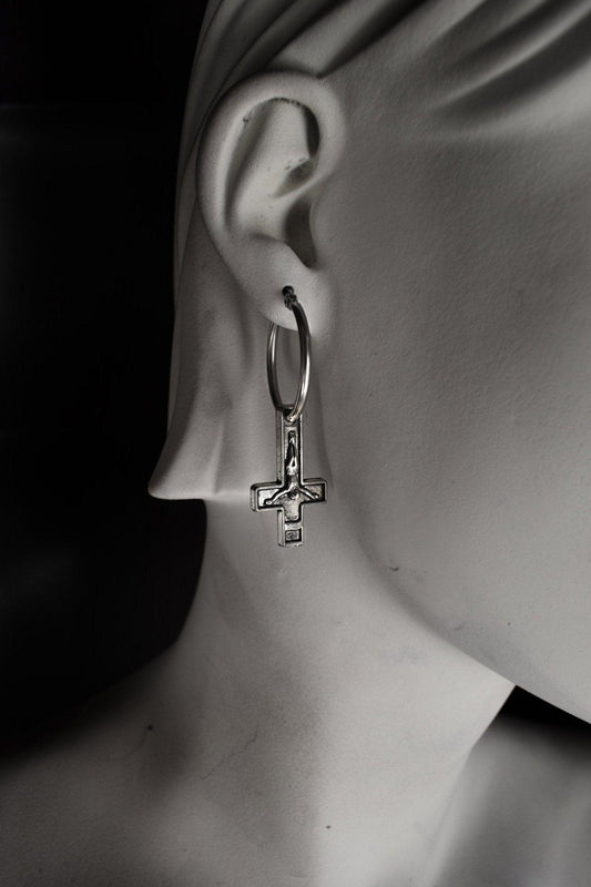 Pair of Stainless steel Inverted Cross earrings - Antichrist crucifix Satanic cross earrings - Finedaytodie