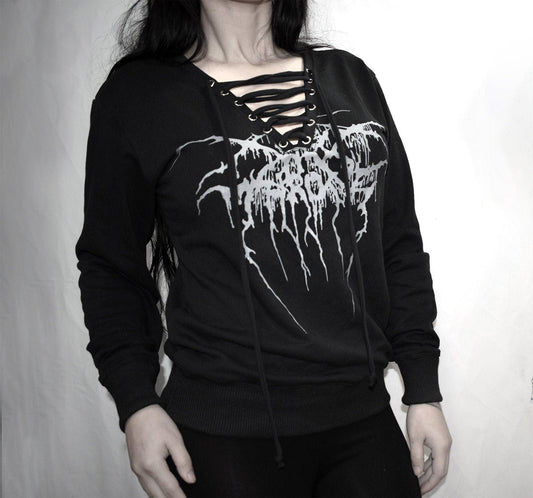 Comfy sweatshirt V lace up neck ⇹ Darkthrone ⇹ Black metal - Finedaytodie