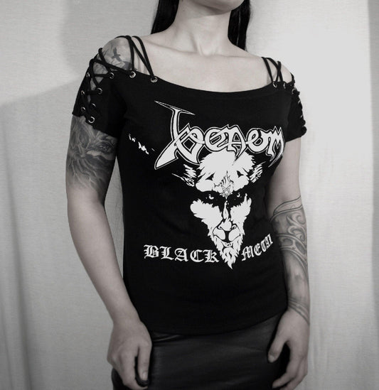 Venom black metal shirt Lace Up Eyelet Off Shoulder - Finedaytodie