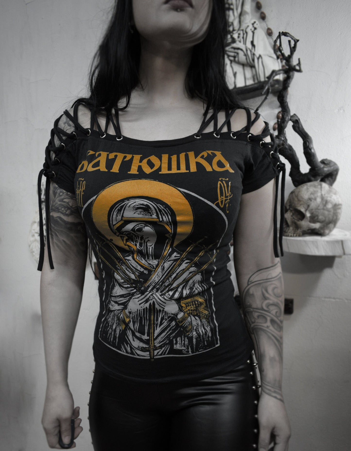 Batushka tshirt ⇹ БАТЮШКА black metal Lace Up Eyelet Off Shoulder ⇹ Batushka black metal t shirt ⇹ black metal